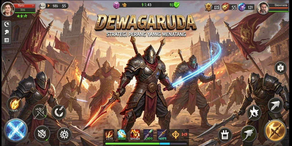 Gameplay intens DEWAGARUDA dalam pertempuran strategi.