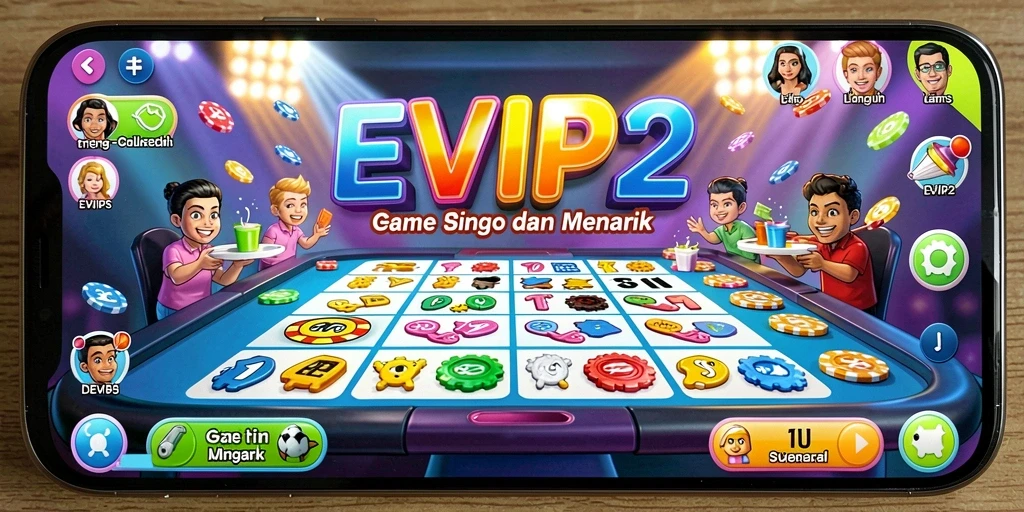 Screenshot gameplay Bingo EVIP2 dengan suasana bermain yang seru.