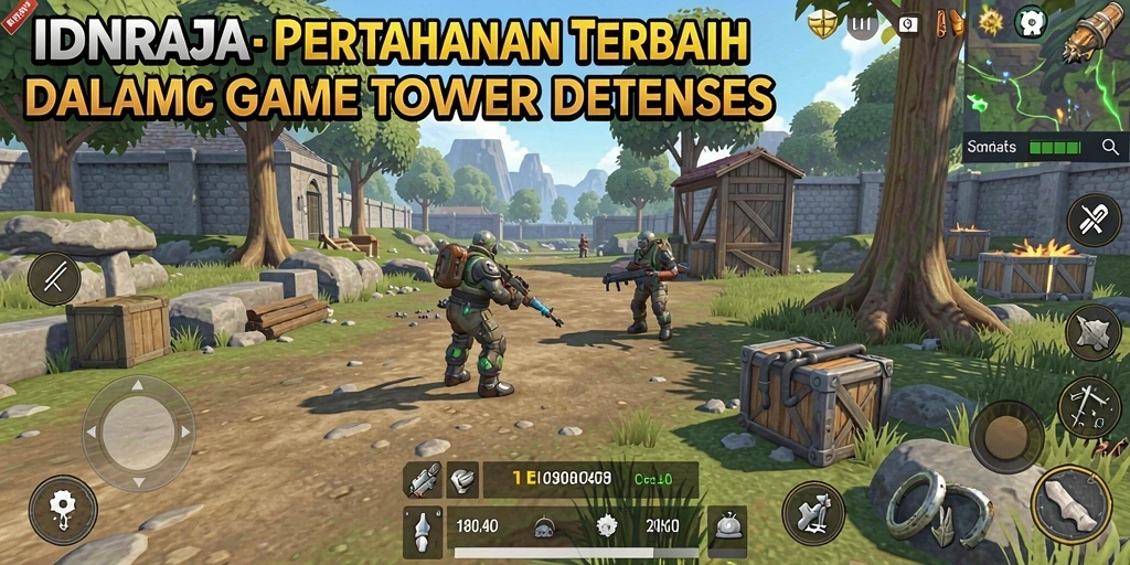 Tangkapan layar gameplay IDNRAJA yang menunjukkan aksi menara pertahanan.