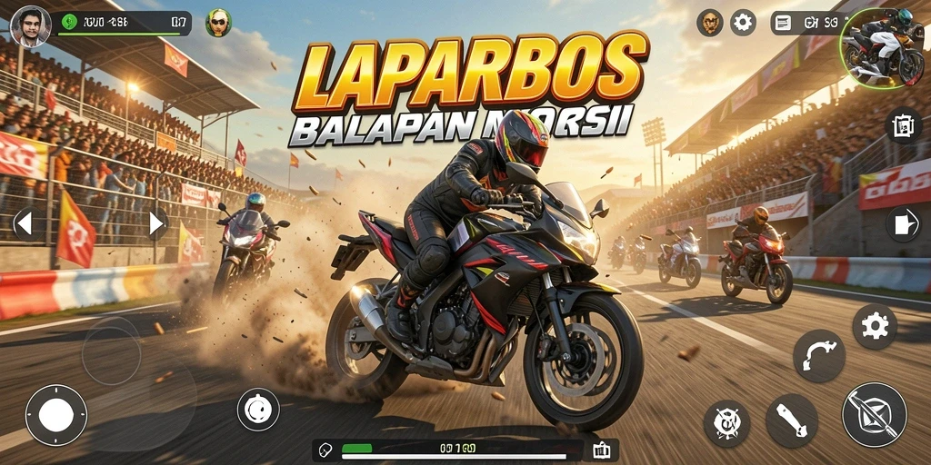 Screenshot LAPARBOS menampilkan balapan motor dengan grafis menakjubkan.
