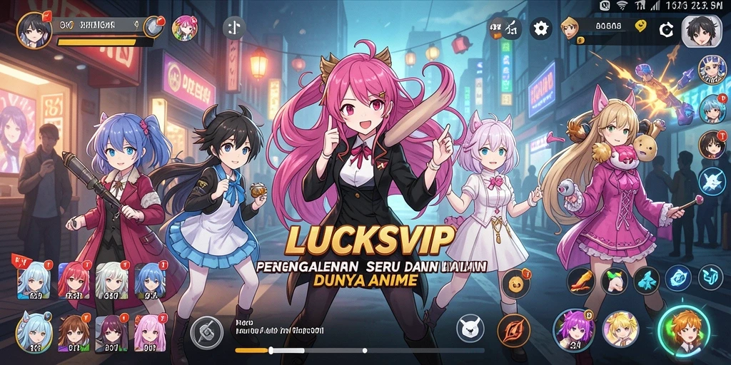 Screenshot utama LUCKSVIP menunjukkan karakter anime dalam pertempuran epik.
