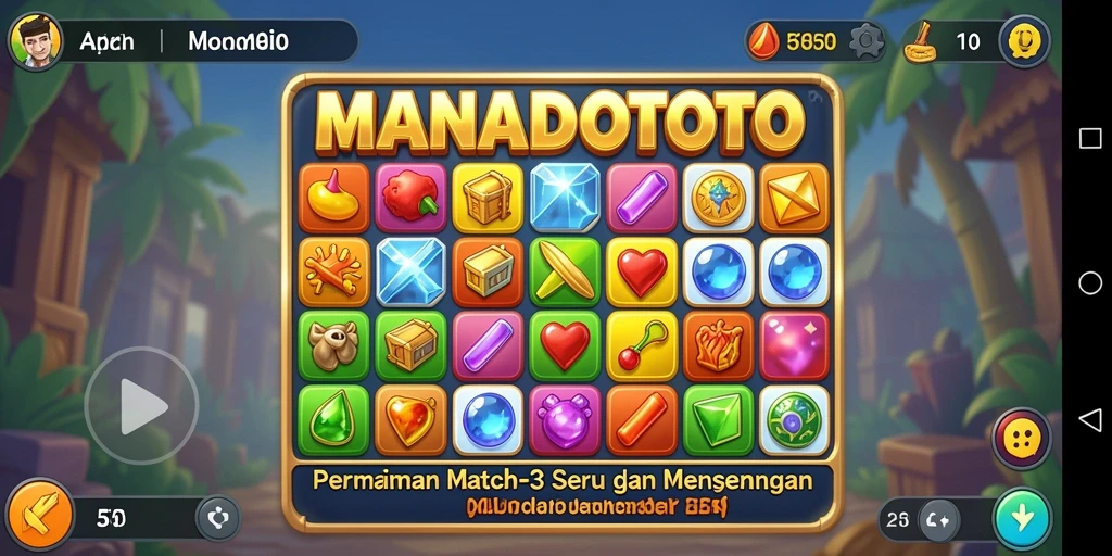 Tangkapan layar dari gameplay seru Match-3 di MANADOTOTO.