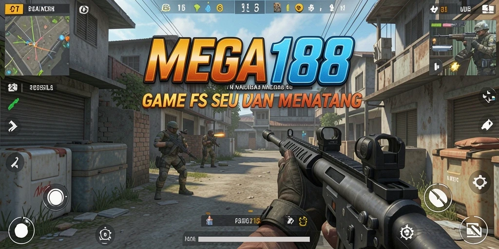 Screenshot menunjukkan aksi tembak-menembak yang intens di MEGA188.