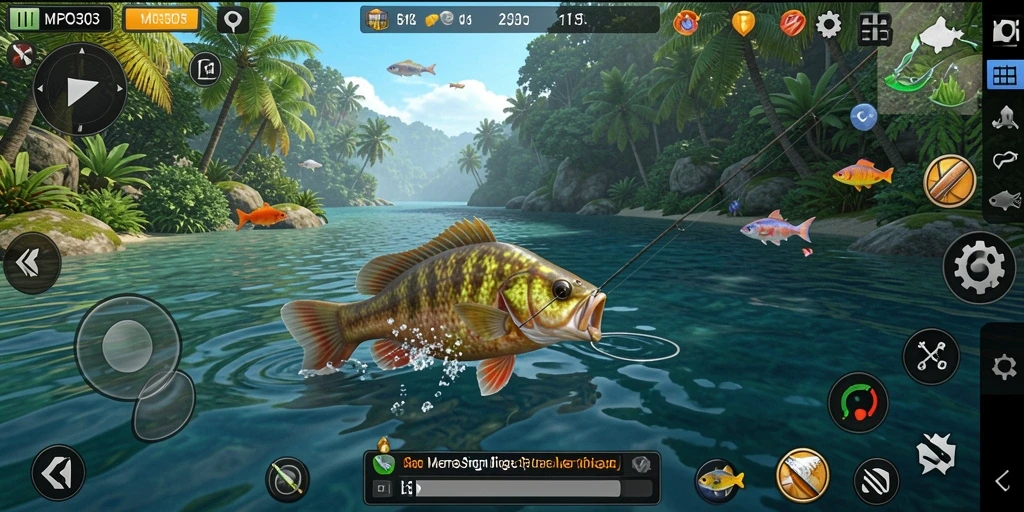 Tampilan gameplay MPO303 yang memukau saat menangkap ikan di danau.