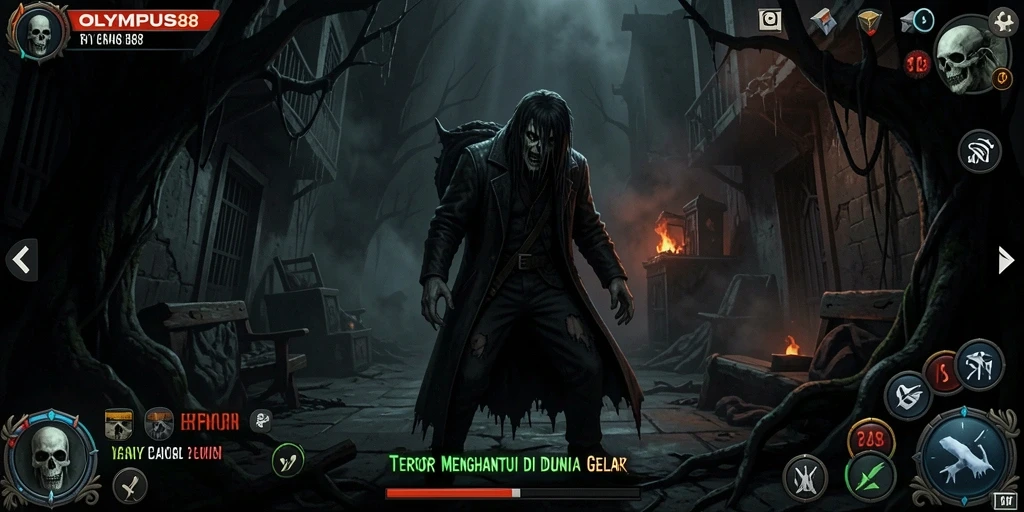 Screenshot gameplay OLYMPUS88 dengan suasana kengerian yang mendalam.