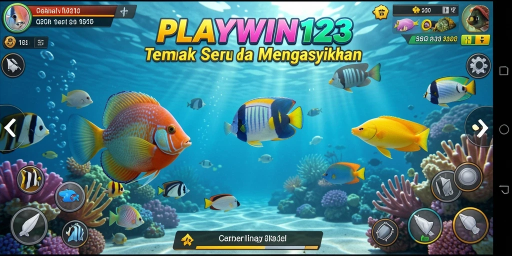 Screenshot PLAYWIN123 menampilkan aksi menembak ikan yang seru.