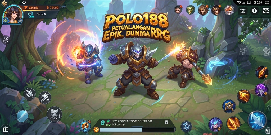 Screenshot menunjukkan pertarungan seru dalam gameplay RPG POLO188.