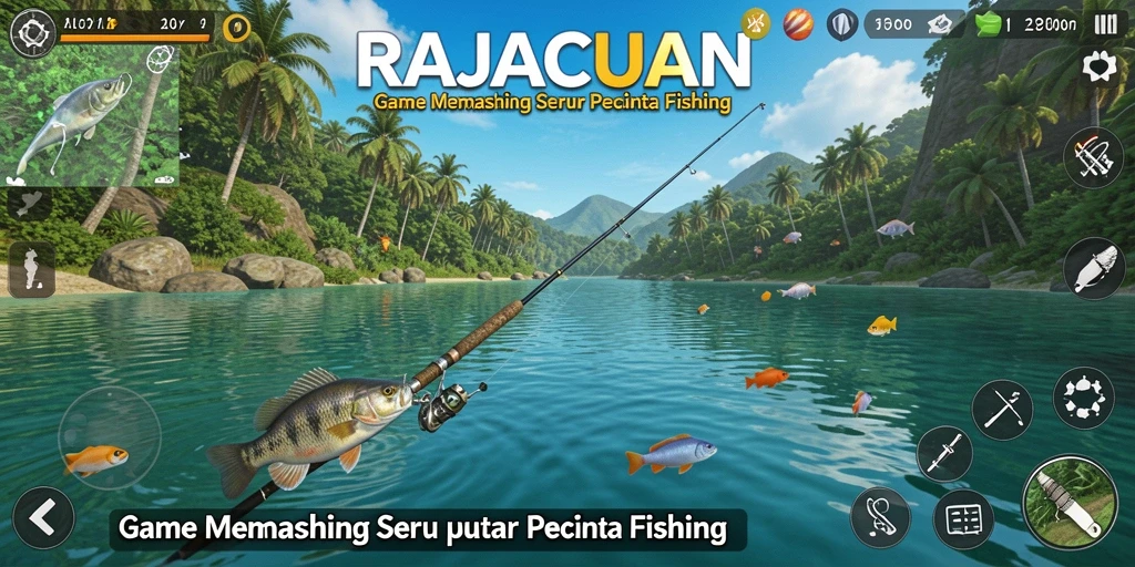 Tangkapan ikan spektakuler dalam gameplay RAJACUAN yang seru.