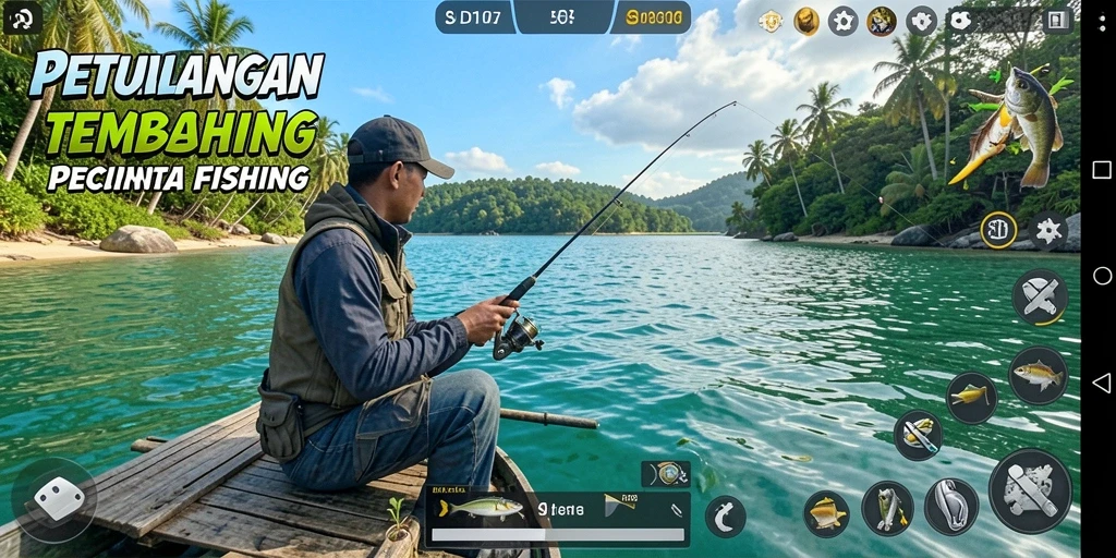 Screenshot gameplay menampilkan aksi memancing yang seru di SD107.
