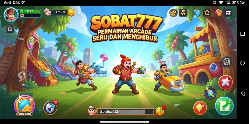 Tampilan gameplay menarik dari SOBAT777 di dunia Arcade yang penuh warna.