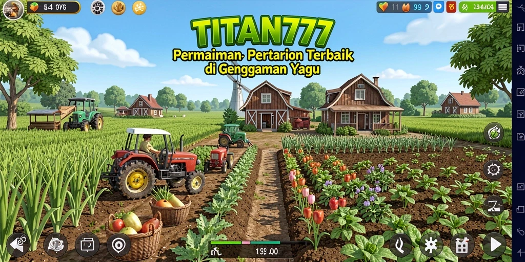Screenshot gameplay TITAN777 yang menunjukkan aktivitas pertanian yang seru.