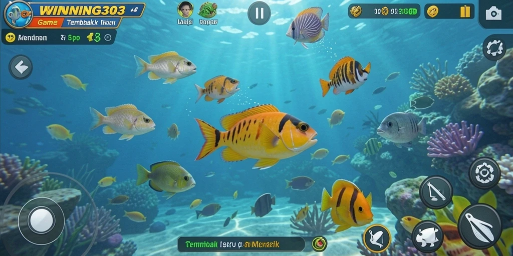Tampilan gameplay menembak ikan yang menarik dan penuh warna.